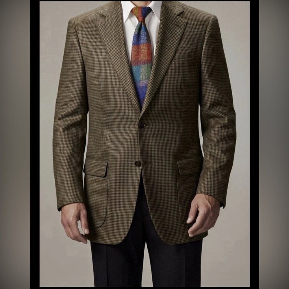 Brooks Brothers Blazer Sport Coat Mens Large *42 Brown Houndstooth 100% Wool USA